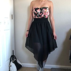 Floral Strapless Sheer Triangle Cut Dress